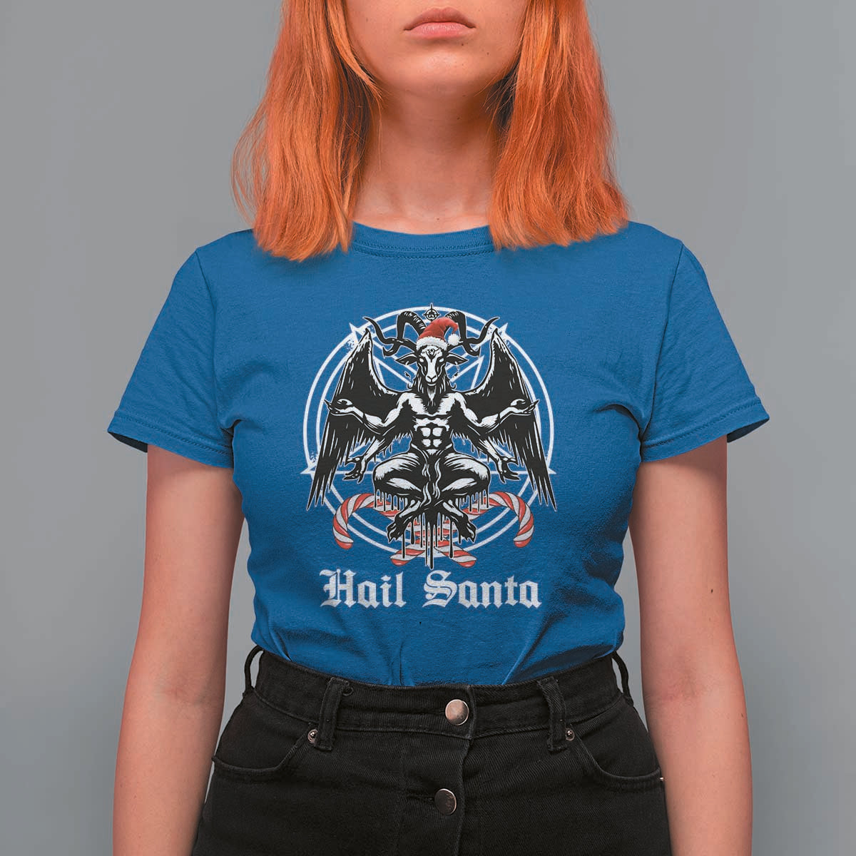 Hail Santa Gothic Christmas T Shirt For Women Baphomet Gothmas Pentagram - Wonder Print Shop