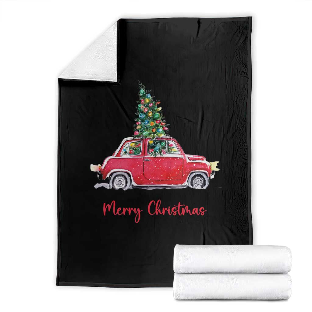Merry Christmas Throw Blanket Vintage Xmas Tree Car - Wonder Print Shop