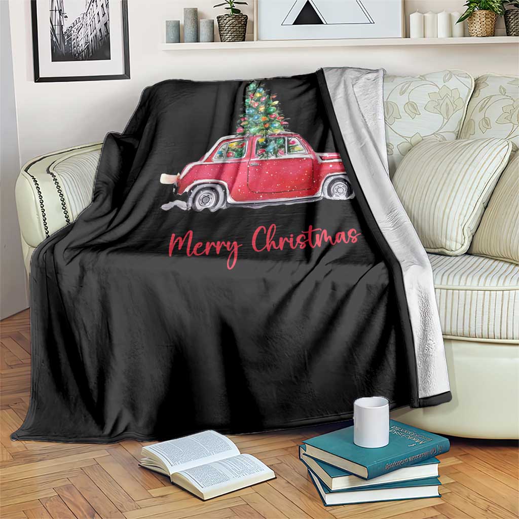 Merry Christmas Throw Blanket Vintage Xmas Tree Car - Wonder Print Shop