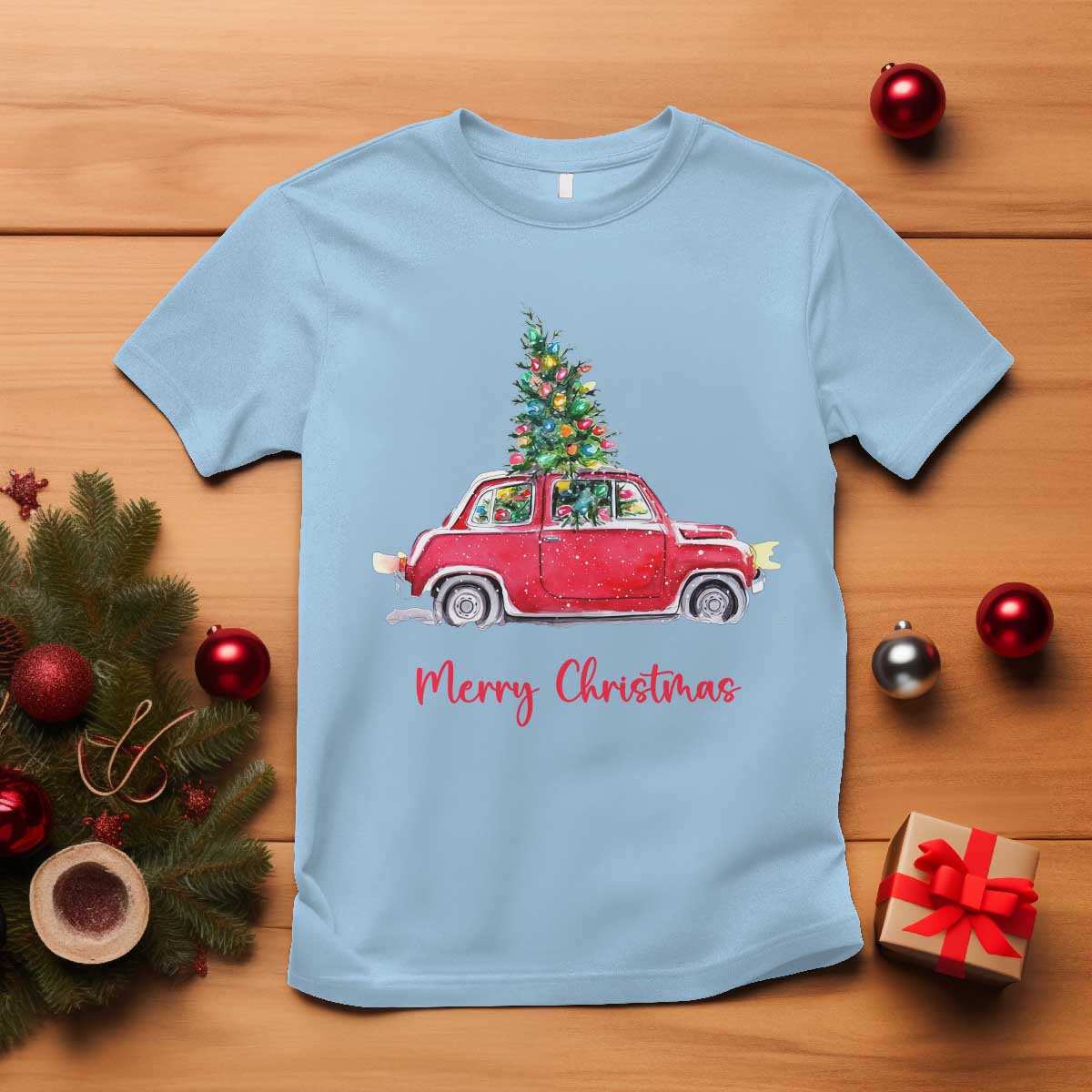 Merry Christmas T Shirt Vintage Xmas Tree Car - Wonder Print Shop