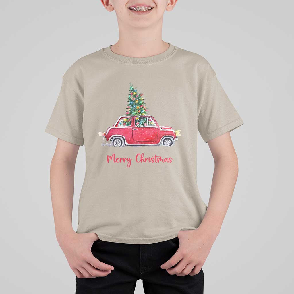 Merry Christmas T Shirt For Kid Vintage Xmas Tree Car - Wonder Print Shop