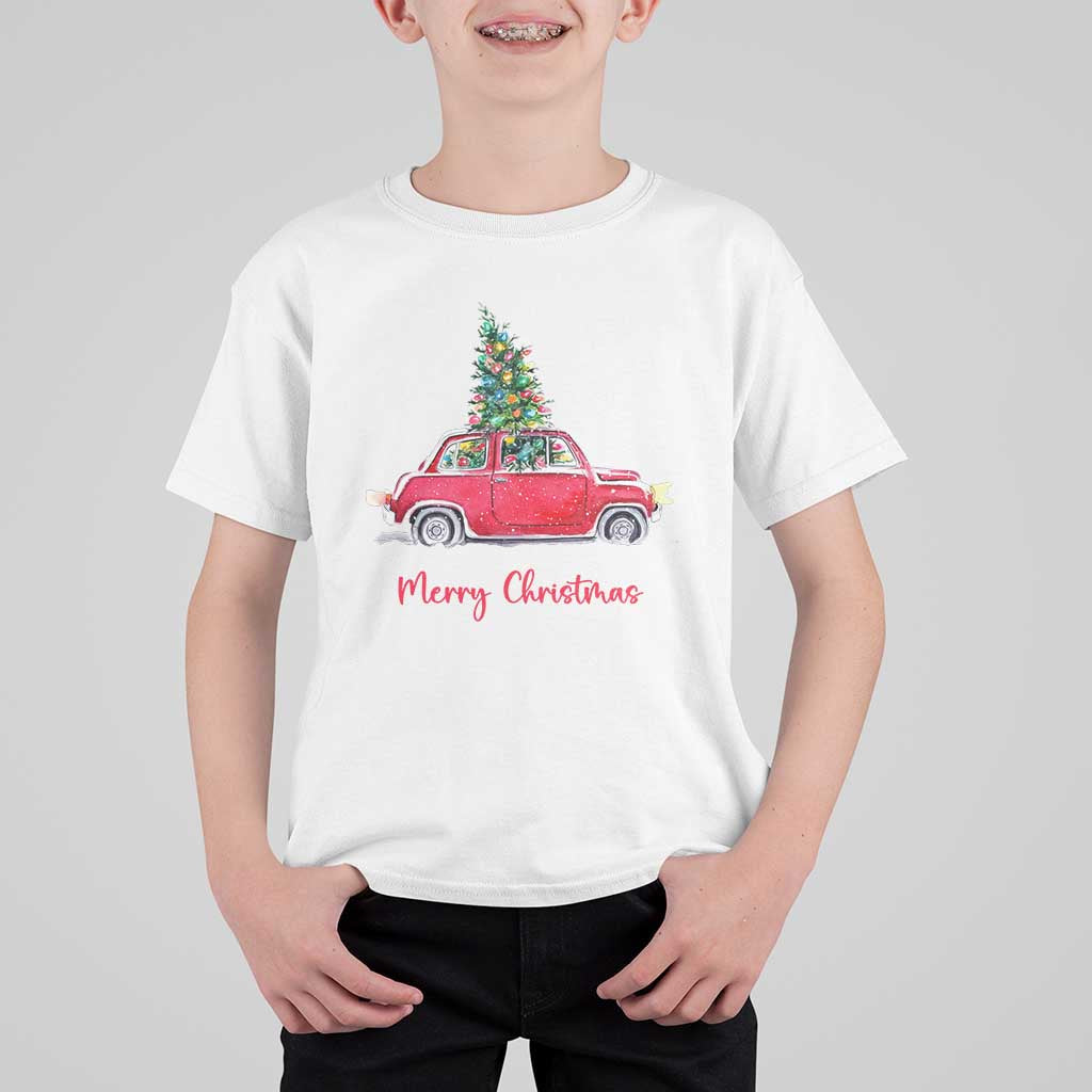 Merry Christmas T Shirt For Kid Vintage Xmas Tree Car - Wonder Print Shop