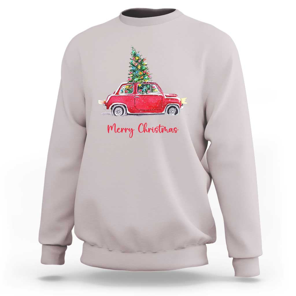 Merry Christmas Sweatshirt Vintage Xmas Tree Car - Wonder Print Shop