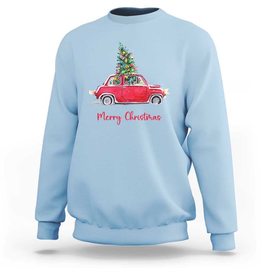 Merry Christmas Sweatshirt Vintage Xmas Tree Car - Wonder Print Shop