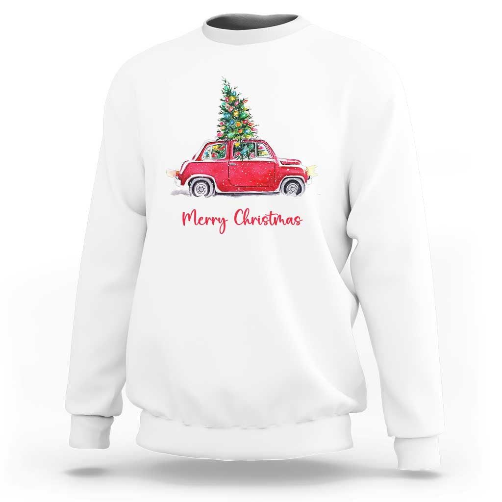 Merry Christmas Sweatshirt Vintage Xmas Tree Car - Wonder Print Shop