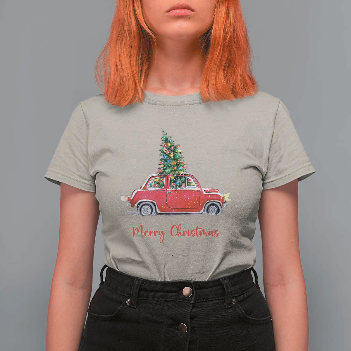 Merry Christmas T Shirt For Women Vintage Xmas Tree Car - Wonder Print Shop