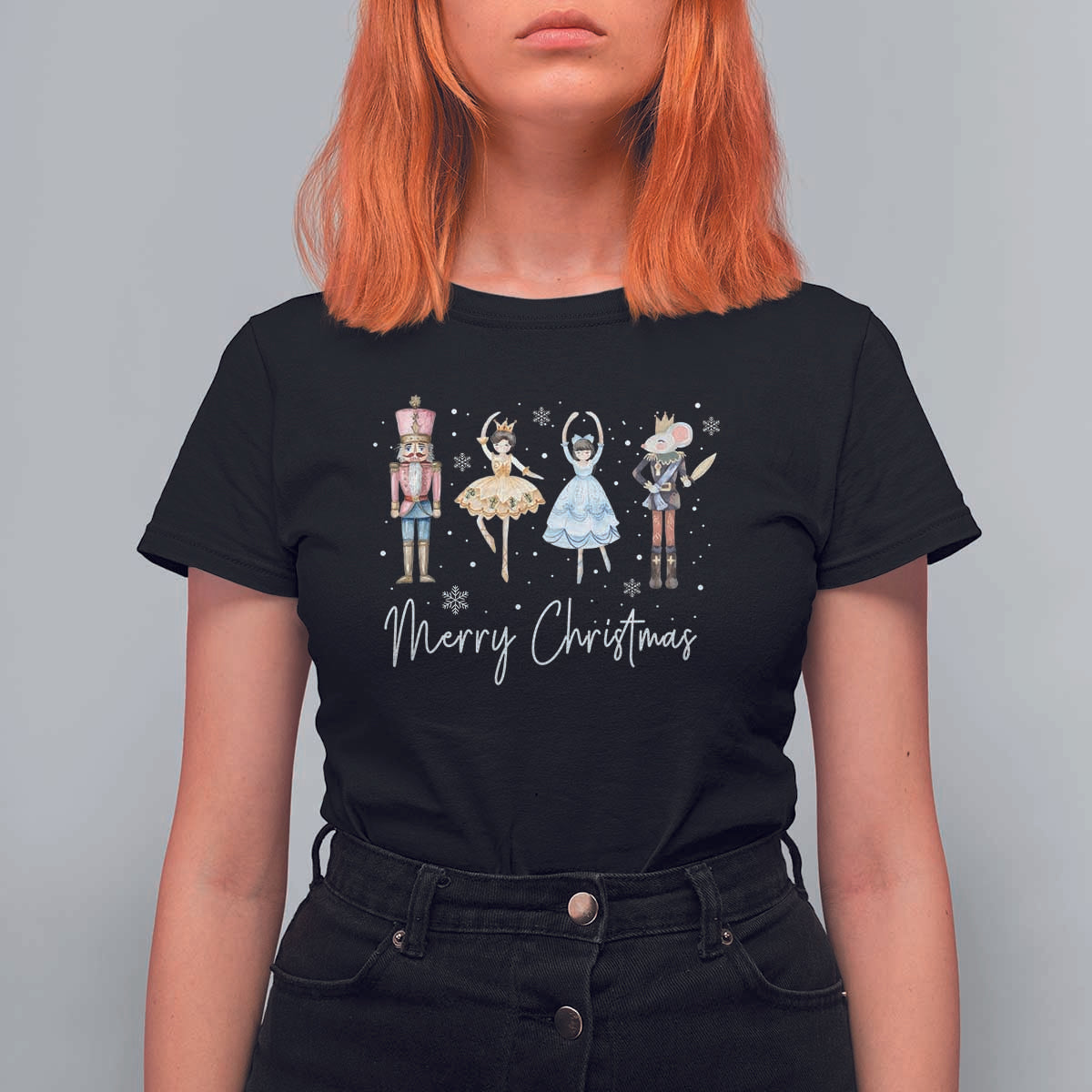 Merry Christmas Nutcracker Ballerina Mouseking T Shirt For Women - Wonder Print Shop