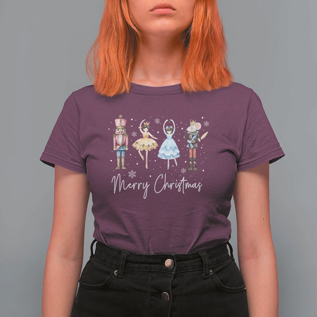 Merry Christmas Nutcracker Ballerina Mouseking T Shirt For Women - Wonder Print Shop
