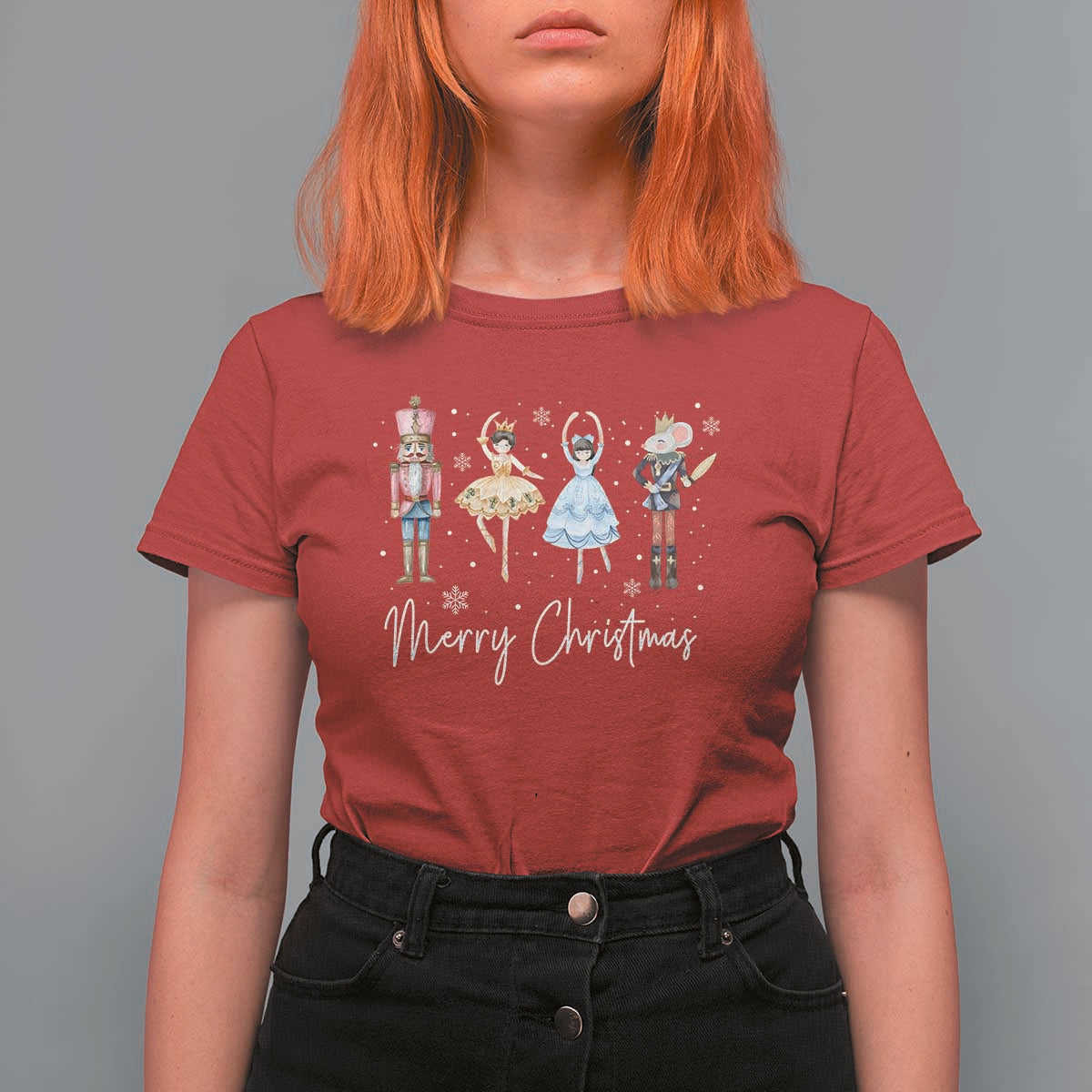 Merry Christmas Nutcracker Ballerina Mouseking T Shirt For Women - Wonder Print Shop