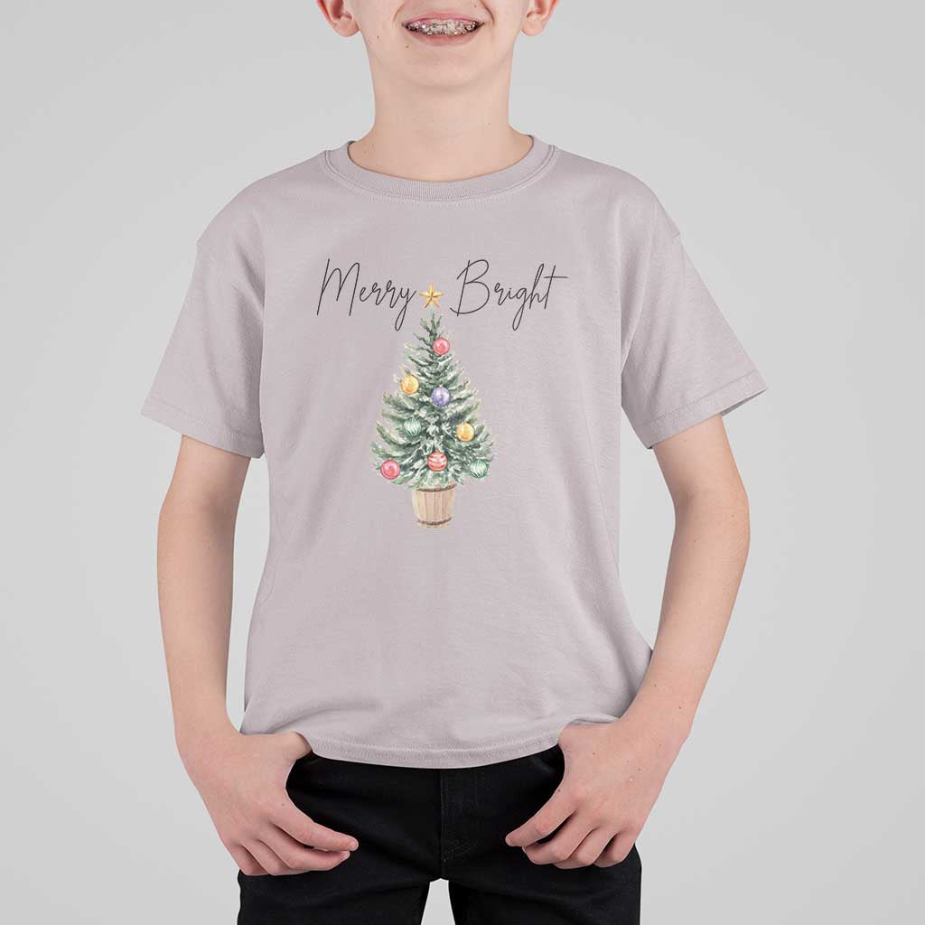 Christmas T Shirt For Kid Merry And Bright Retro Xmas Tree - Wonder Print Shop