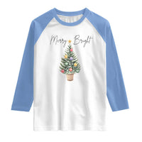 Christmas Raglan Shirt Merry And Bright Retro Xmas Tree - Wonder Print Shop