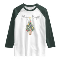 Christmas Raglan Shirt Merry And Bright Retro Xmas Tree - Wonder Print Shop