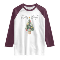 Christmas Raglan Shirt Merry And Bright Retro Xmas Tree - Wonder Print Shop