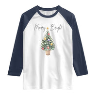 Christmas Raglan Shirt Merry And Bright Retro Xmas Tree - Wonder Print Shop