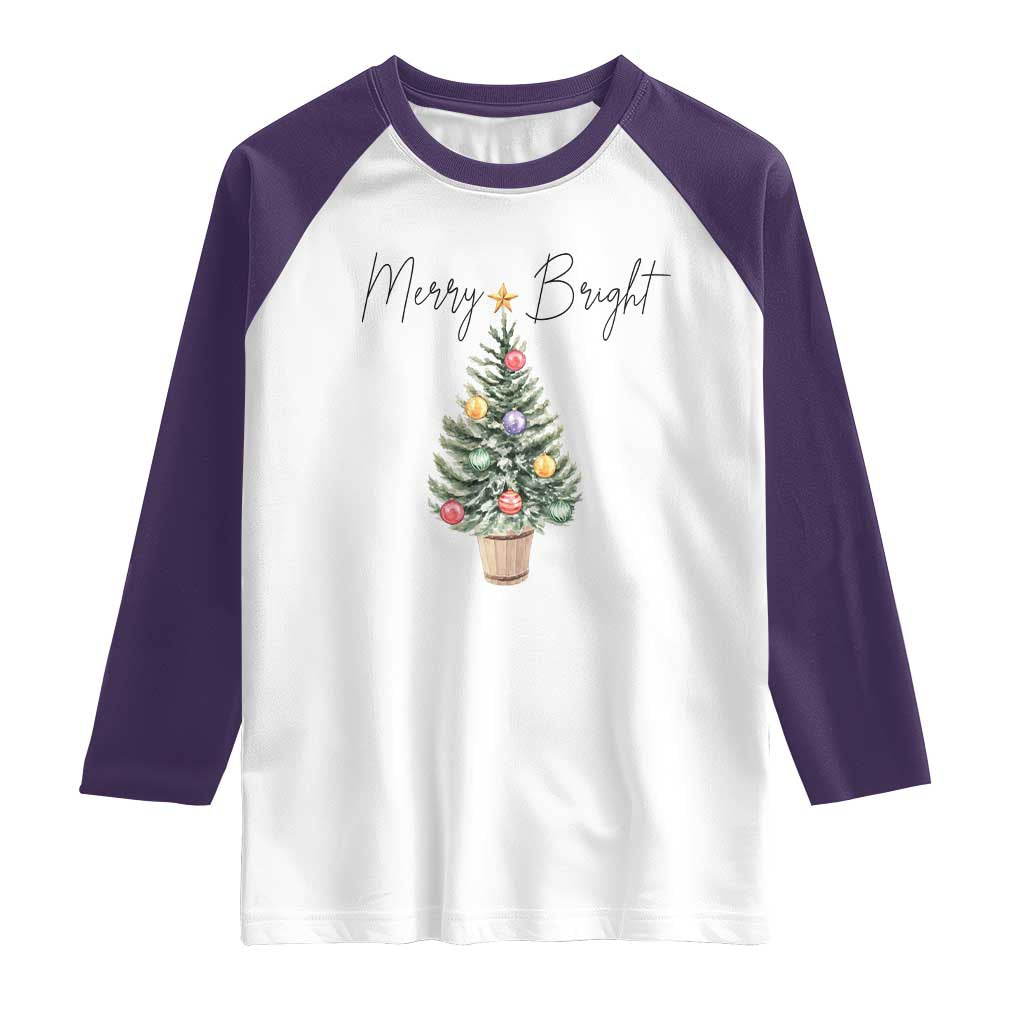 Christmas Raglan Shirt Merry And Bright Retro Xmas Tree - Wonder Print Shop