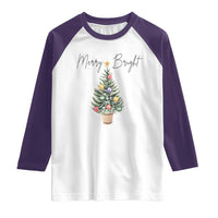 Christmas Raglan Shirt Merry And Bright Retro Xmas Tree - Wonder Print Shop