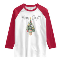 Christmas Raglan Shirt Merry And Bright Retro Xmas Tree - Wonder Print Shop