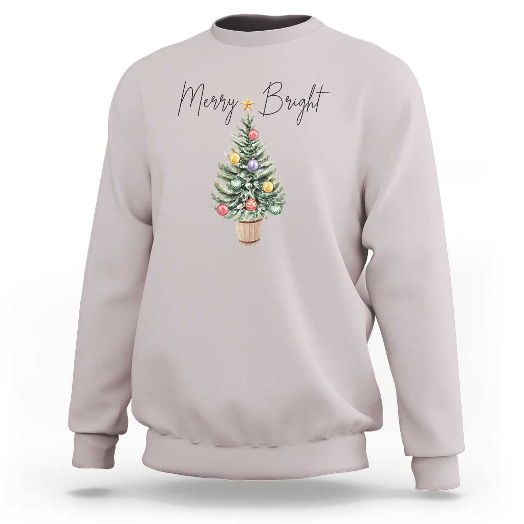 Christmas Sweatshirt Merry And Bright Retro Xmas Tree - Wonder Print Shop