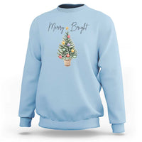 Christmas Sweatshirt Merry And Bright Retro Xmas Tree - Wonder Print Shop