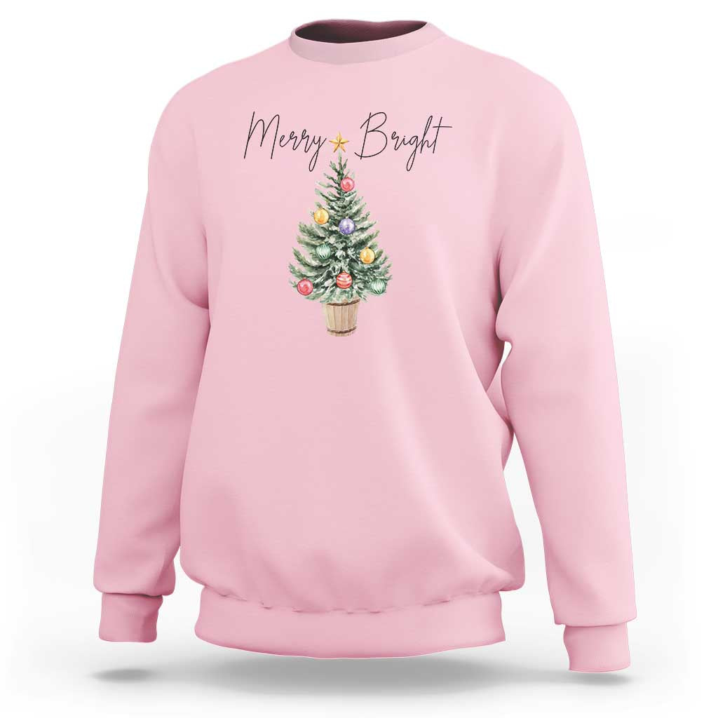 Christmas Sweatshirt Merry And Bright Retro Xmas Tree - Wonder Print Shop