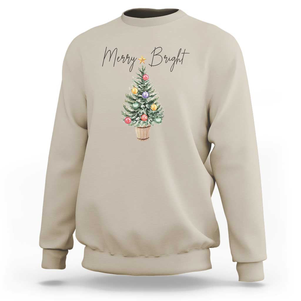 Christmas Sweatshirt Merry And Bright Retro Xmas Tree - Wonder Print Shop