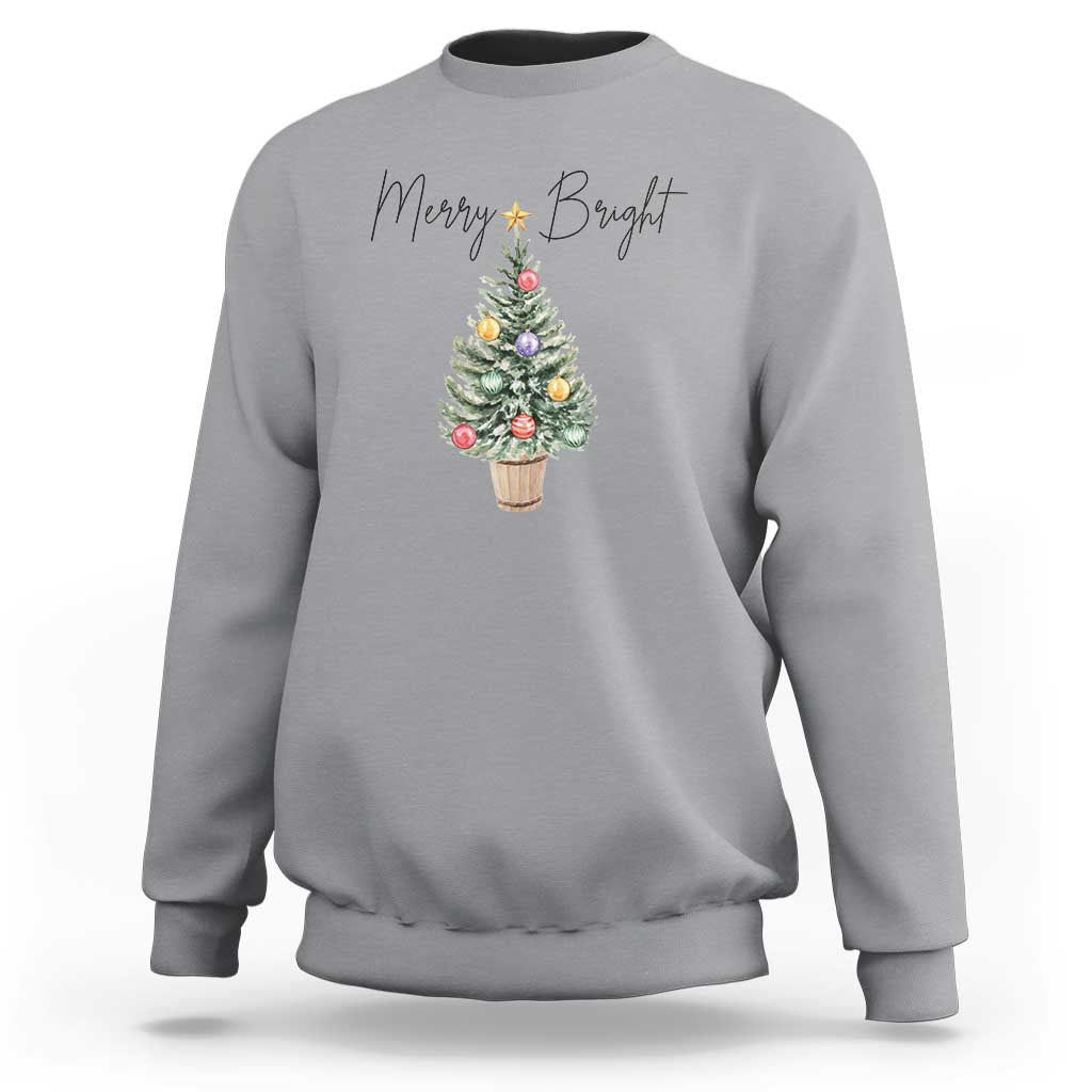 Christmas Sweatshirt Merry And Bright Retro Xmas Tree - Wonder Print Shop