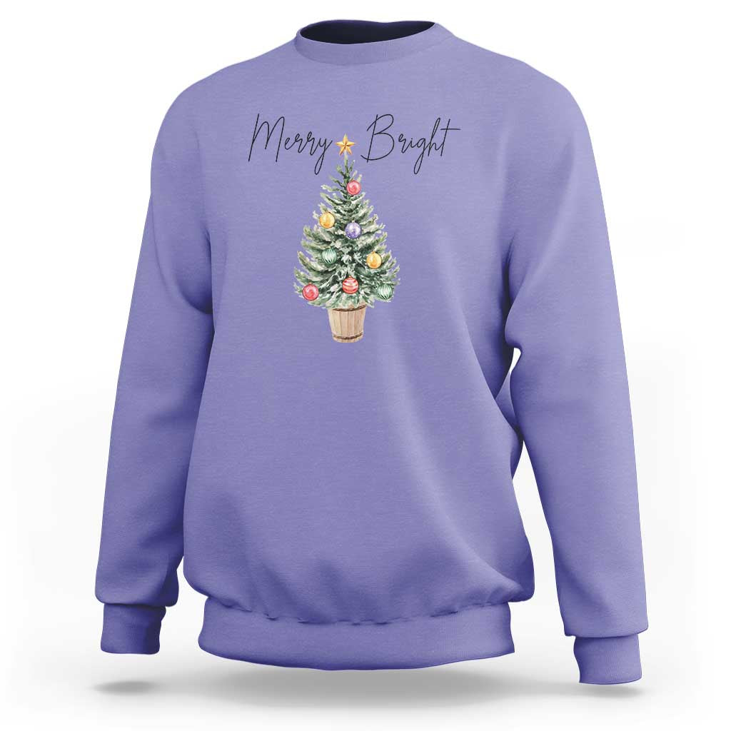 Christmas Sweatshirt Merry And Bright Retro Xmas Tree - Wonder Print Shop