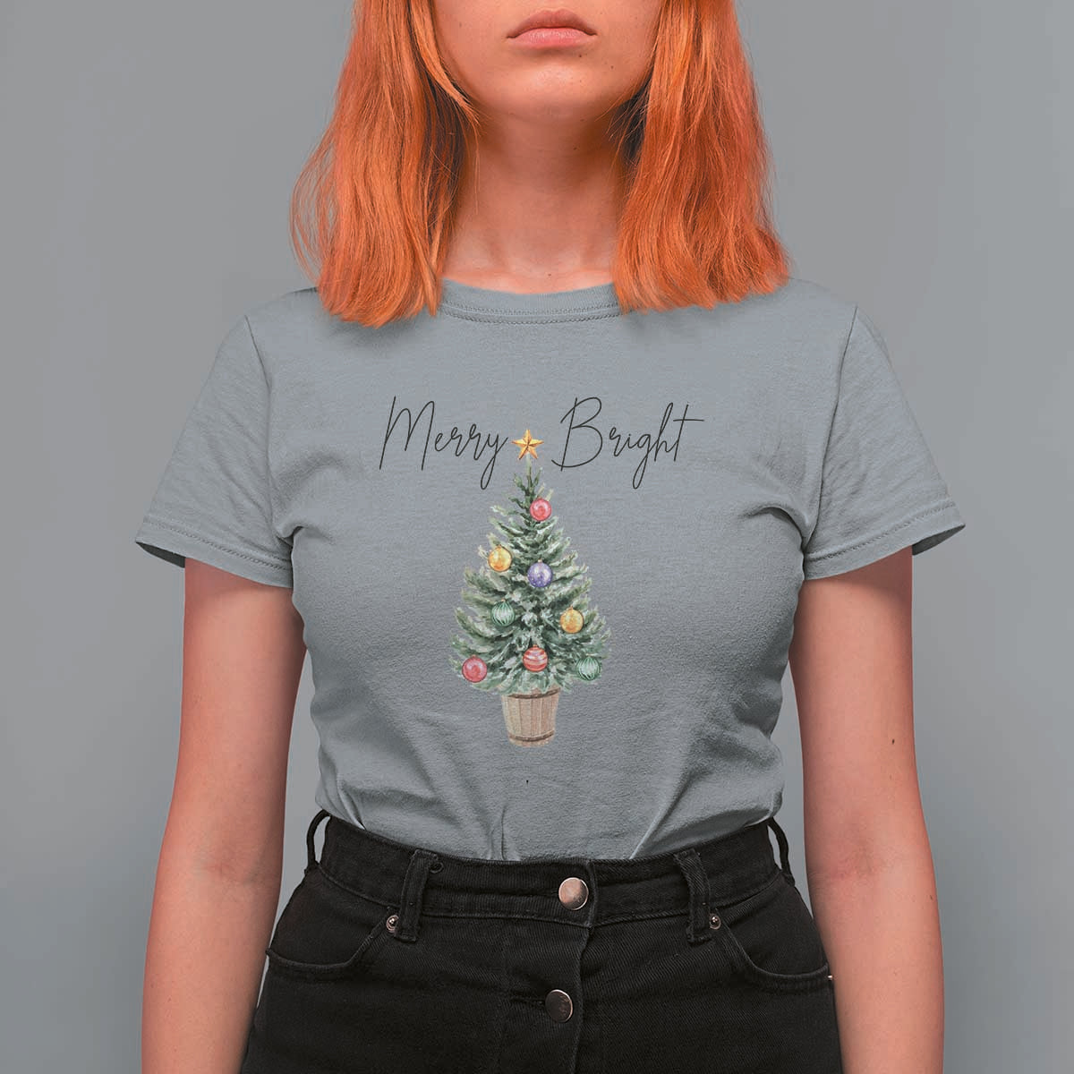 Christmas T Shirt For Women Merry And Bright Retro Xmas Tree - Wonder Print Shop