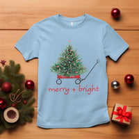 Christmas T Shirt Merry And Bright Retro Xmas Tree Wagon - Wonder Print Shop