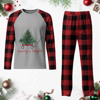 Xmas Plaid Pajama Set Merry And Bright Retro Xmas Tree Wagon - Wonder Print Shop