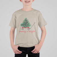 Christmas T Shirt For Kid Merry And Bright Retro Xmas Tree Wagon - Wonder Print Shop