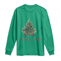 Christmas Long Sleeve Shirt Merry And Bright Retro Xmas Tree Wagon