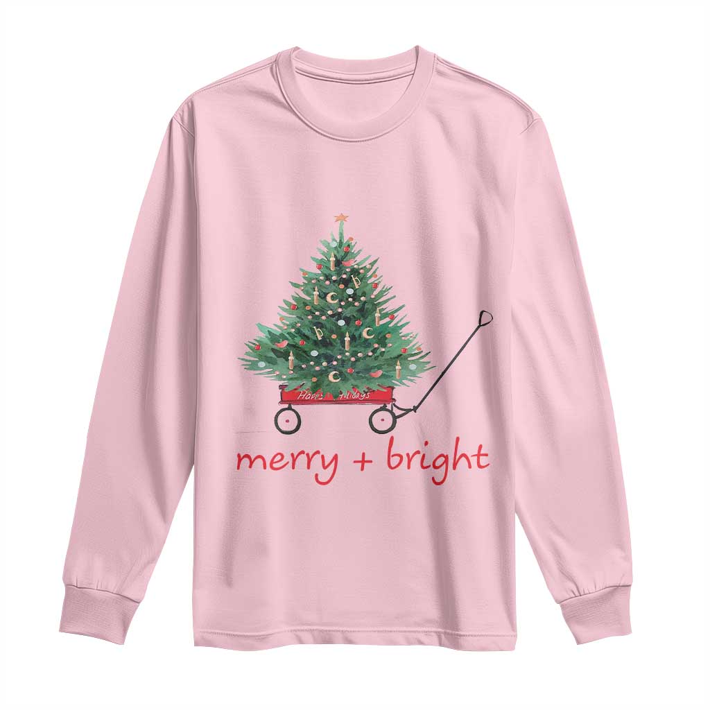 Christmas Long Sleeve Shirt Merry And Bright Retro Xmas Tree Wagon