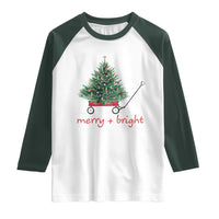 Christmas Raglan Shirt Merry And Bright Retro Xmas Tree Wagon - Wonder Print Shop