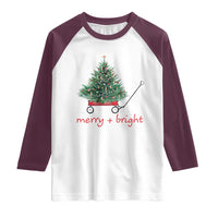 Christmas Raglan Shirt Merry And Bright Retro Xmas Tree Wagon - Wonder Print Shop