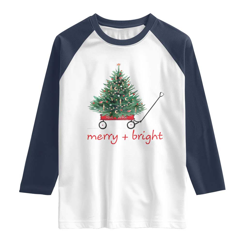 Christmas Raglan Shirt Merry And Bright Retro Xmas Tree Wagon - Wonder Print Shop