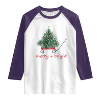 Christmas Raglan Shirt Merry And Bright Retro Xmas Tree Wagon - Wonder Print Shop