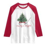 Christmas Raglan Shirt Merry And Bright Retro Xmas Tree Wagon - Wonder Print Shop