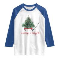 Christmas Raglan Shirt Merry And Bright Retro Xmas Tree Wagon - Wonder Print Shop