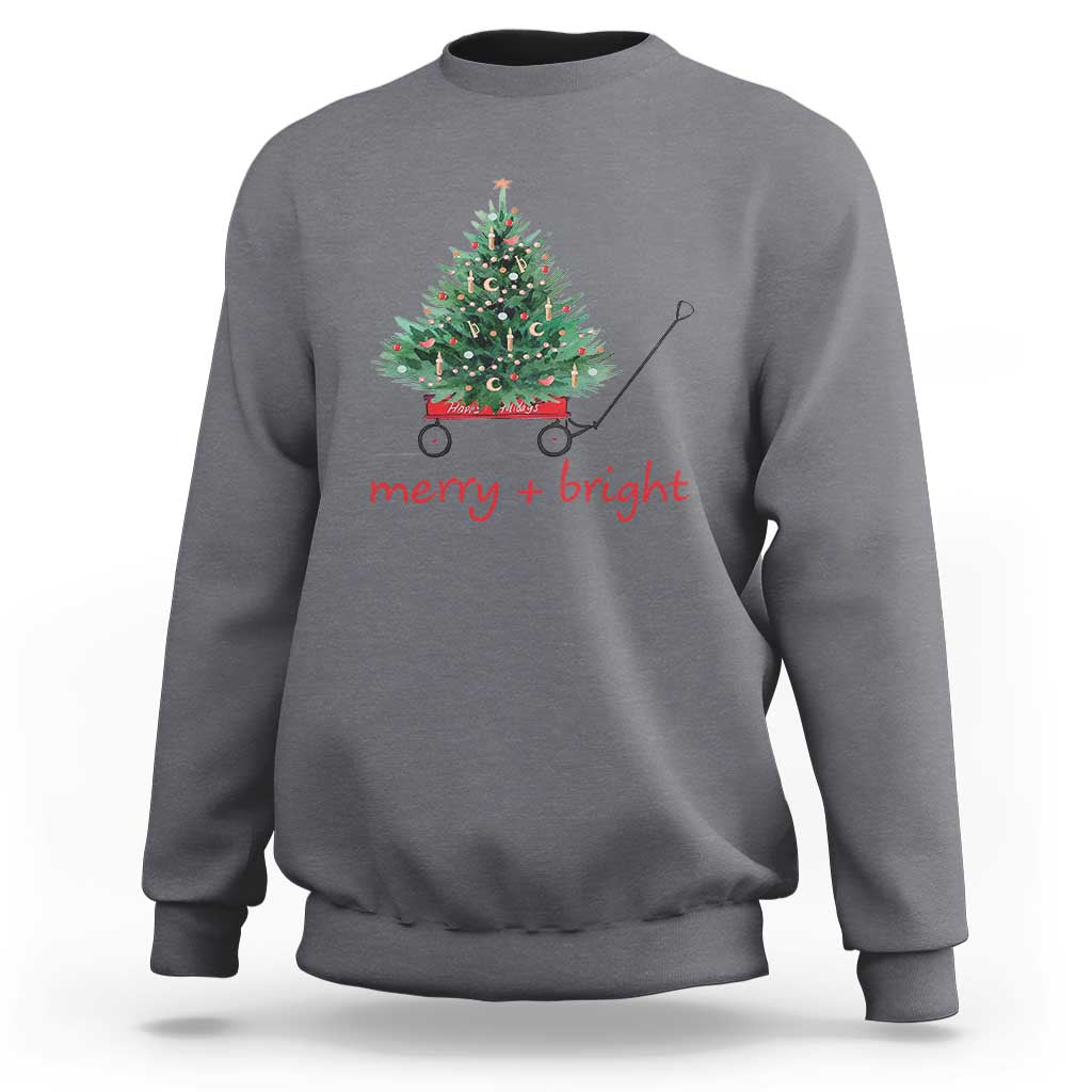 Christmas Sweatshirt Merry And Bright Retro Xmas Tree Wagon - Wonder Print Shop