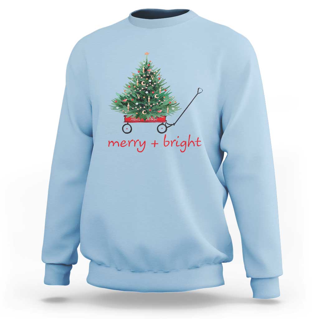 Christmas Sweatshirt Merry And Bright Retro Xmas Tree Wagon - Wonder Print Shop