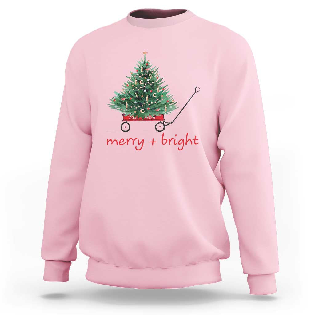 Christmas Sweatshirt Merry And Bright Retro Xmas Tree Wagon - Wonder Print Shop