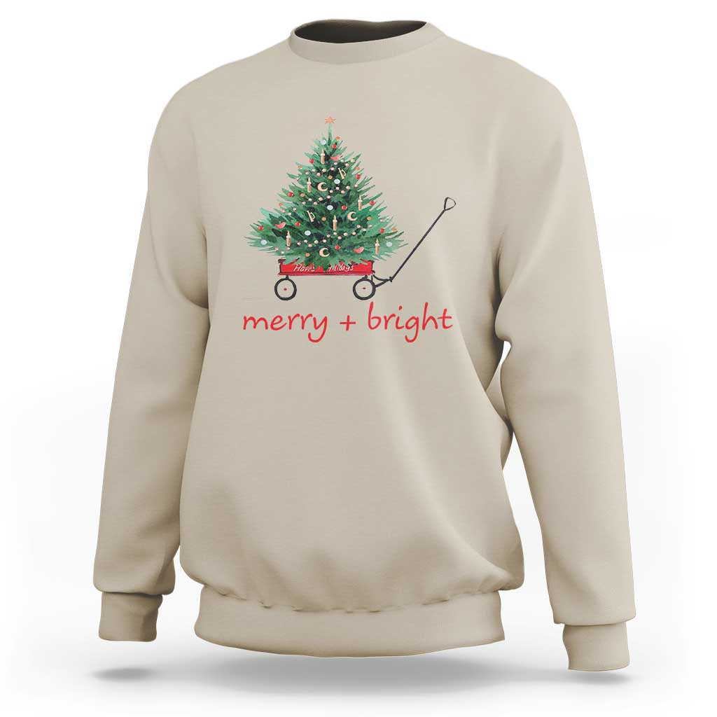 Christmas Sweatshirt Merry And Bright Retro Xmas Tree Wagon - Wonder Print Shop