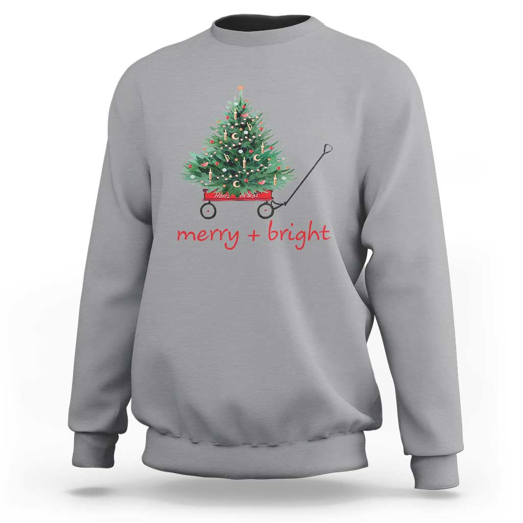 Christmas Sweatshirt Merry And Bright Retro Xmas Tree Wagon - Wonder Print Shop