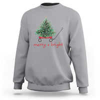 Christmas Sweatshirt Merry And Bright Retro Xmas Tree Wagon - Wonder Print Shop