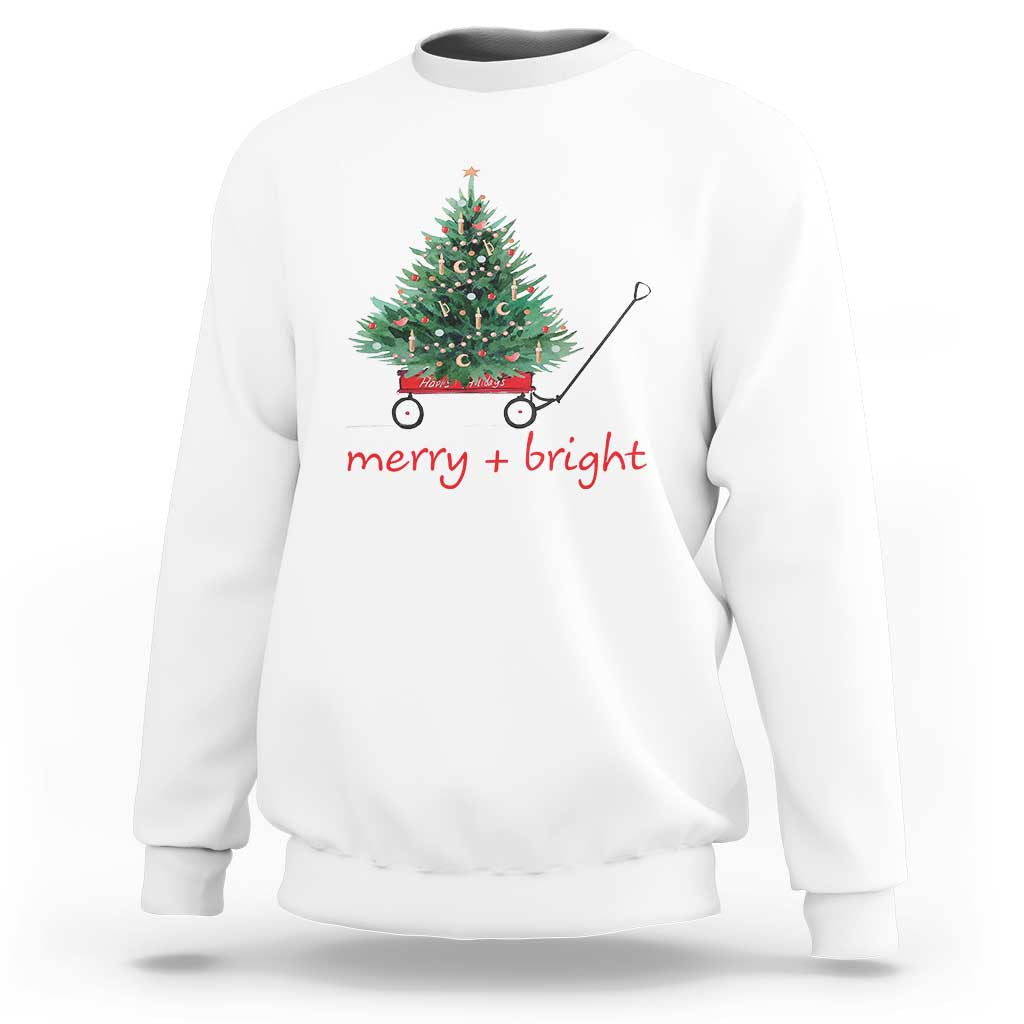 Christmas Sweatshirt Merry And Bright Retro Xmas Tree Wagon - Wonder Print Shop