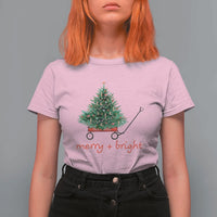 Christmas T Shirt For Women Merry And Bright Retro Xmas Tree Wagon - Wonder Print Shop