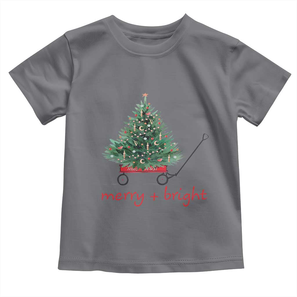 Christmas Toddler T Shirt Merry And Bright Retro Xmas Tree Wagon