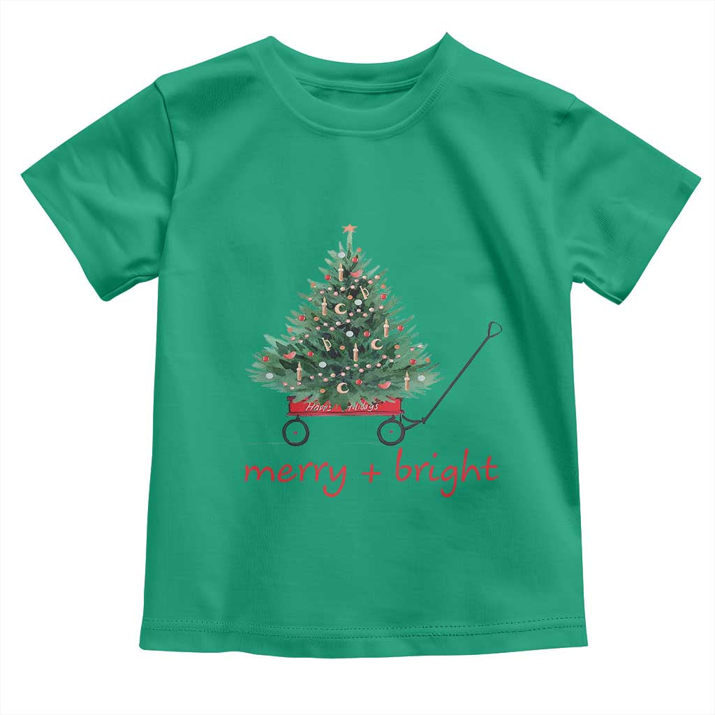 Christmas Toddler T Shirt Merry And Bright Retro Xmas Tree Wagon