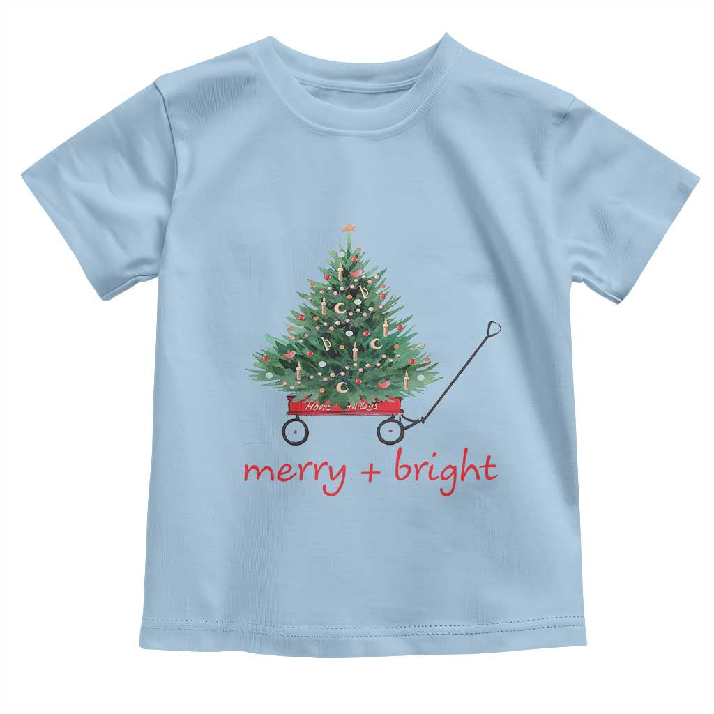 Christmas Toddler T Shirt Merry And Bright Retro Xmas Tree Wagon